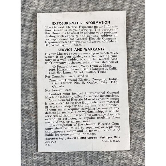 How to Use General Electric Mascot II Exposure Meter Instruction Book Paperback - Picture 2 of 6